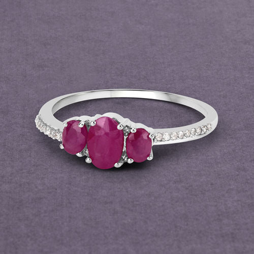1.02 Carat Ruby and White Diamond 14K White Gold Engagement Ring