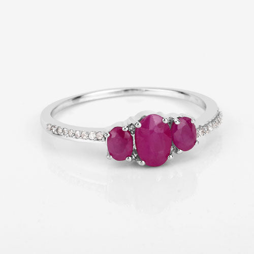 1.02 Carat Ruby and White Diamond 14K White Gold Engagement Ring