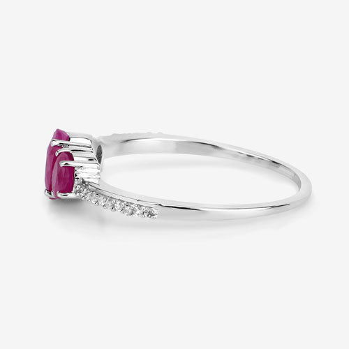 1.02 Carat Ruby and White Diamond 14K White Gold Engagement Ring