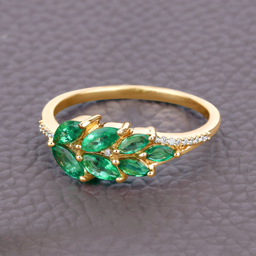 0.68 Carat Zambian Emerald & Diamond 14K Yellow Gold Engagement Ring