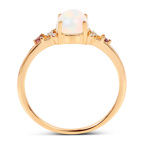 Anillo de 14K de Ópalo, Turmalina Rosa y Diamante de 0.57 Quilates