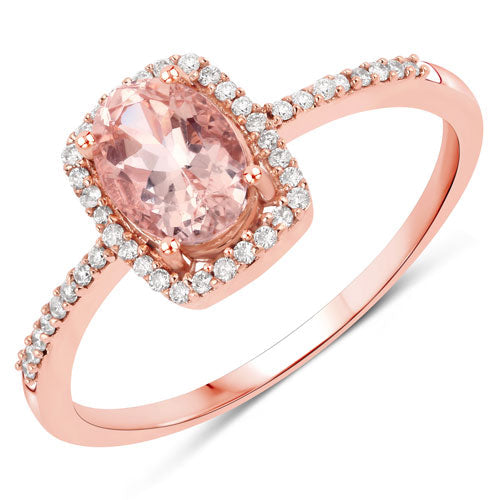 0.82 Carat Morganite and Diamond 14K Rose Gold Engagement Ring
