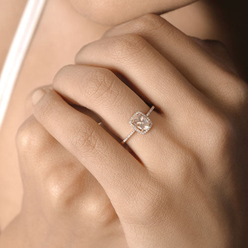 0.82 Carat Morganite and Diamond 14K Rose Gold Engagement Ring