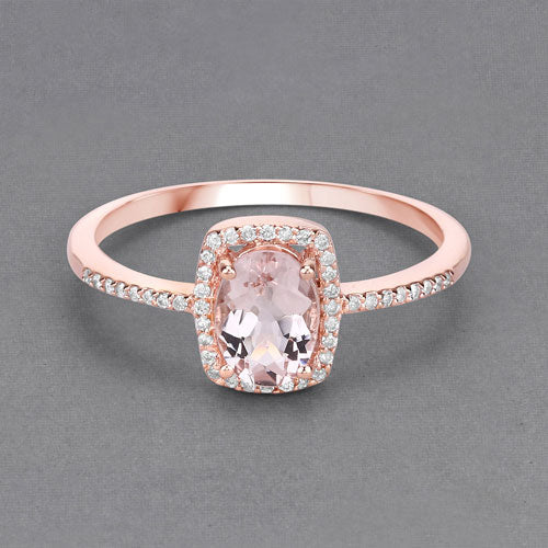 0.82 Carat Morganite and Diamond 14K Rose Gold Engagement Ring