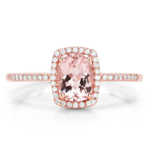 0.82 Carat Morganite and Diamond 14K Rose Gold Engagement Ring