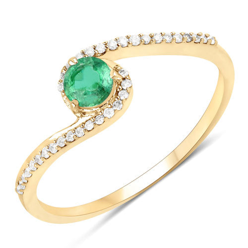 0.33 Carat Genuine Zambian Emerald and Diamond 14K Gold Ring