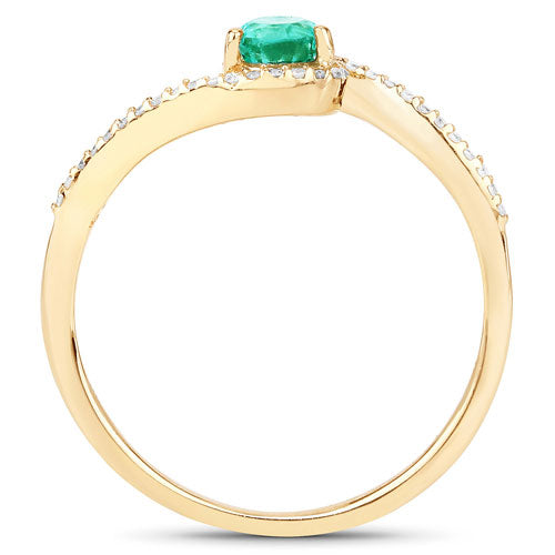 0.33 Carat Genuine Zambian Emerald and Diamond 14K Gold Ring