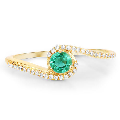 0.33 Carat Genuine Zambian Emerald and Diamond 14K Gold Ring