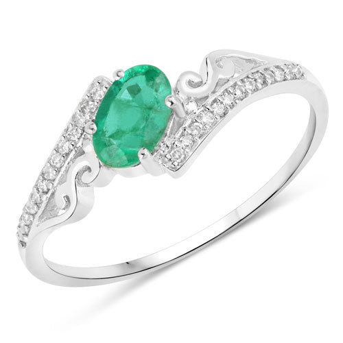 Bague de fiançailles en or blanc 14K avec émeraude zambienne de 0,51 carat et diamants