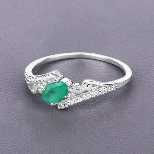 Bague de fiançailles en or blanc 14K avec émeraude zambienne de 0,51 carat et diamants