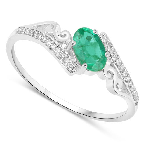 Bague de fiançailles en or blanc 14K avec émeraude zambienne de 0,51 carat et diamants