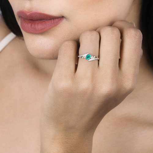0.51 Carat Zambian Emerald & Diamond 14K Yellow Gold Engagement Ring