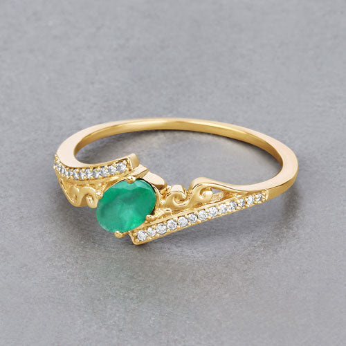 0.51 Carat Zambian Emerald & Diamond 14K Yellow Gold Engagement Ring