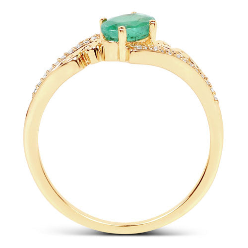 0.51 Carat Zambian Emerald & Diamond 14K Yellow Gold Engagement Ring