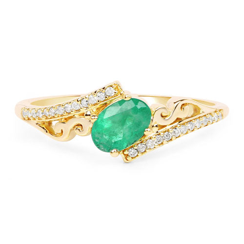 0.51 Carat Zambian Emerald & Diamond 14K Yellow Gold Engagement Ring