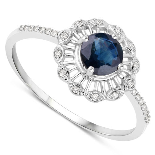 Anillo de Compromiso de Zafiro Azul y Diamante de 0.72 Quilates en Oro Blanco de 14K