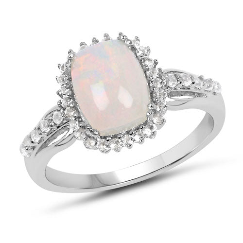 1.55 Carat Genuine Ethiopian Opal and White Topaz Sterling Silver Ring