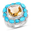 9.26 Carat Genuine Citrine and Turquoise Sterling Silver Ring