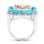 9.26 Carat Genuine Citrine and Turquoise Sterling Silver Ring