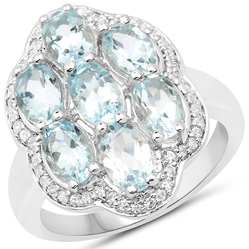 Bague en argent sterling avec aquamarine de 3,09 carats et zircon blanc