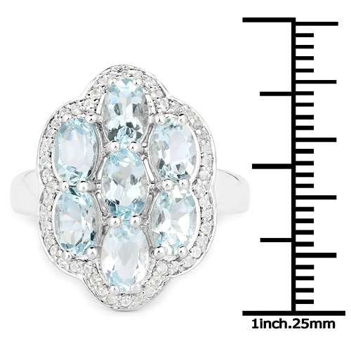 Bague en argent sterling avec aquamarine de 3,09 carats et zircon blanc