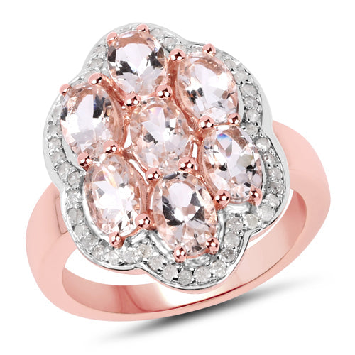 Anillo de Compromiso de Morganita y Diamantes de 3.06 Quilates en Plata Esterlina
