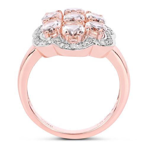 Anillo de Compromiso de Morganita y Diamantes de 3.06 Quilates en Plata Esterlina