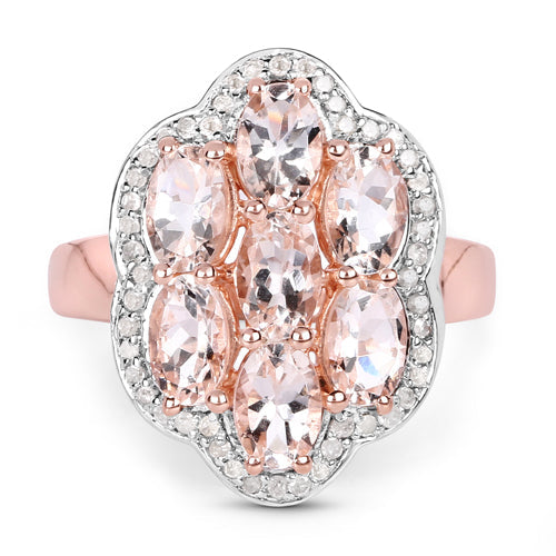 Anillo de Compromiso de Morganita y Diamantes de 3.06 Quilates en Plata Esterlina