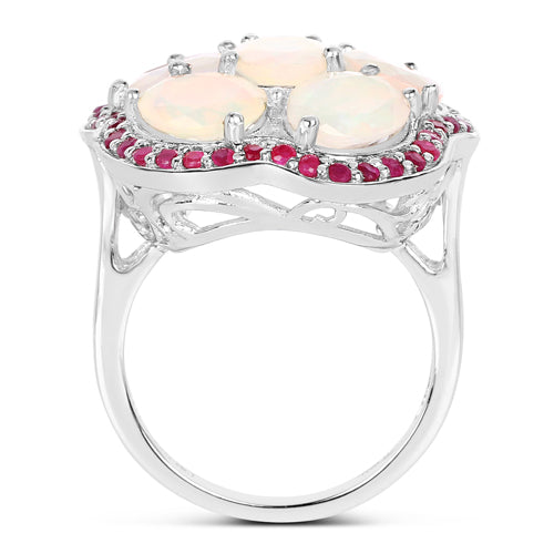 Bague de fiançailles en argent sterling avec opale éthiopienne de 4,66 carats et rubis