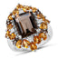 Bague en argent sterling avec quartz fumé de 6,72 carats, citrine et diamant