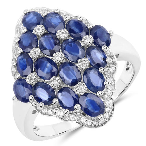 Bague en Argent Sterling avec Saphir Bleu de 3,48 Carats et Zircon Blanc