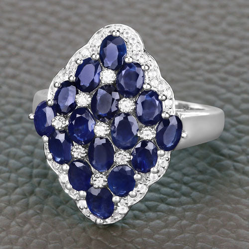 Bague en Argent Sterling avec Saphir Bleu de 3,48 Carats et Zircon Blanc