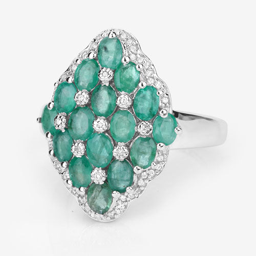 Anillo de plata esterlina con esmeralda de Zambia de 2.68 quilates y zirconia blanca