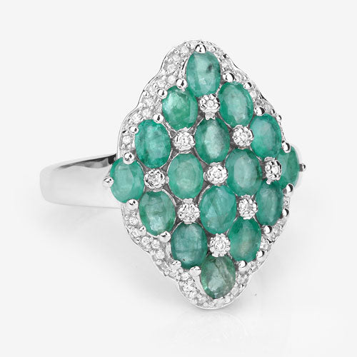 Anillo de plata esterlina con esmeralda de Zambia de 2.68 quilates y zirconia blanca