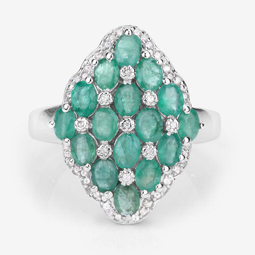 Anillo de plata esterlina con esmeralda de Zambia de 2.68 quilates y zirconia blanca
