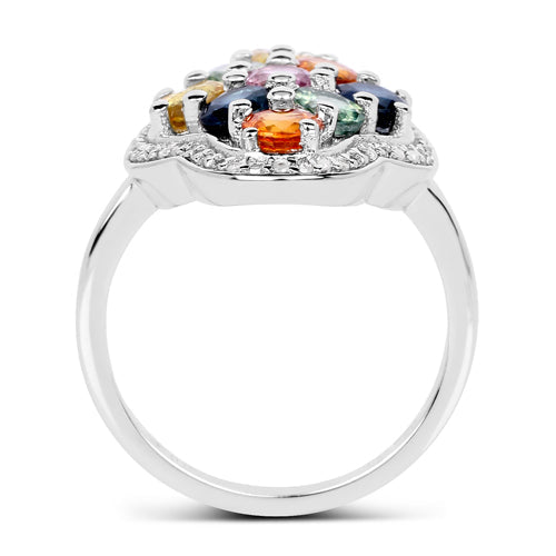 2.63 Carat Multi Sapphire & Sterling Silver Engagement Ring