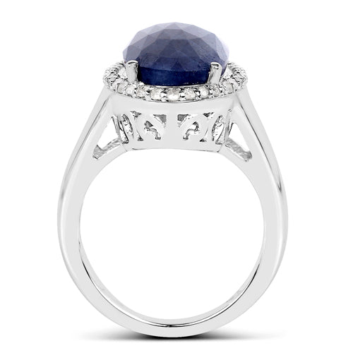 Bague de fiançailles en argent sterling .925 avec saphir bleu de 9,83 carats et diamants