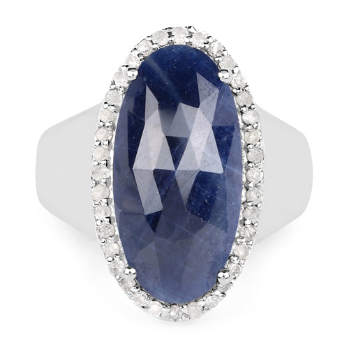 Bague de fiançailles en argent sterling .925 avec saphir bleu de 9,83 carats et diamants