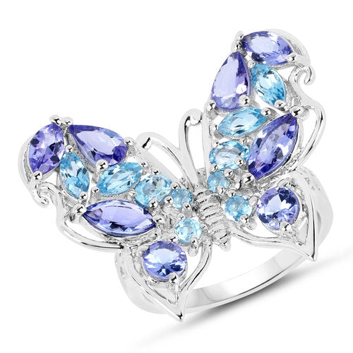 Bague en Tanzanite et Topaze Bleue Suisse de 3,60 Carats