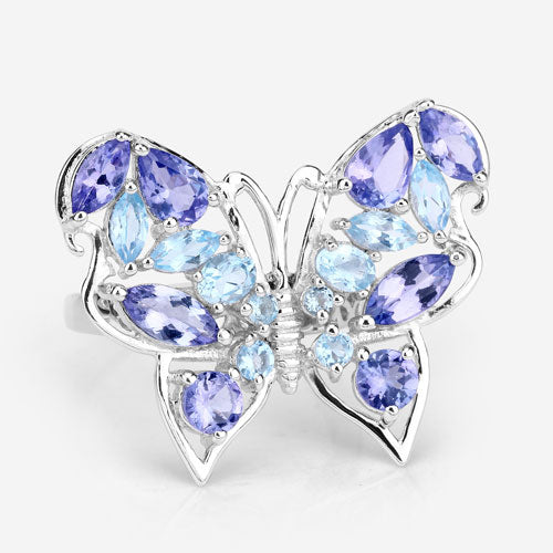 Bague en Tanzanite et Topaze Bleue Suisse de 3,60 Carats