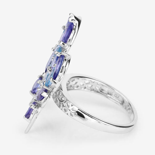Bague en Tanzanite et Topaze Bleue Suisse de 3,60 Carats