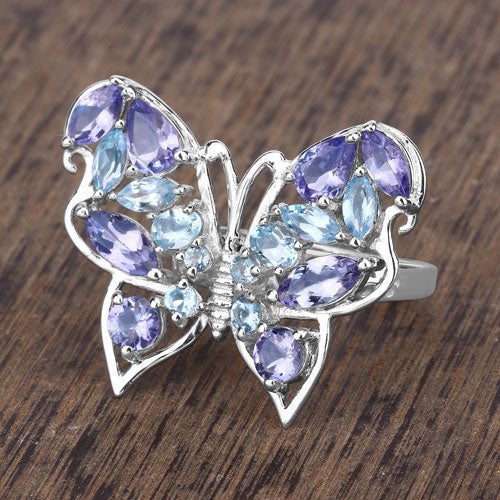 Bague en Tanzanite et Topaze Bleue Suisse de 3,60 Carats