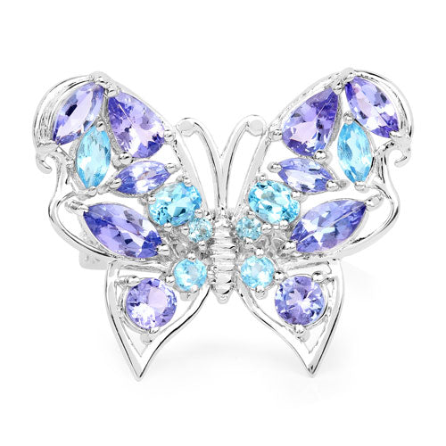 Bague en Tanzanite et Topaze Bleue Suisse de 3,60 Carats