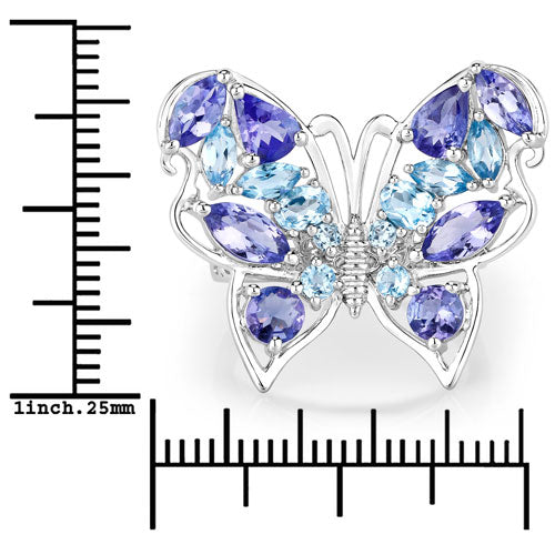 Bague en Tanzanite et Topaze Bleue Suisse de 3,60 Carats en Argent Sterling