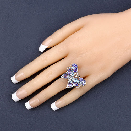 Bague en Tanzanite et Topaze Bleue Suisse de 3,60 Carats en Argent Sterling