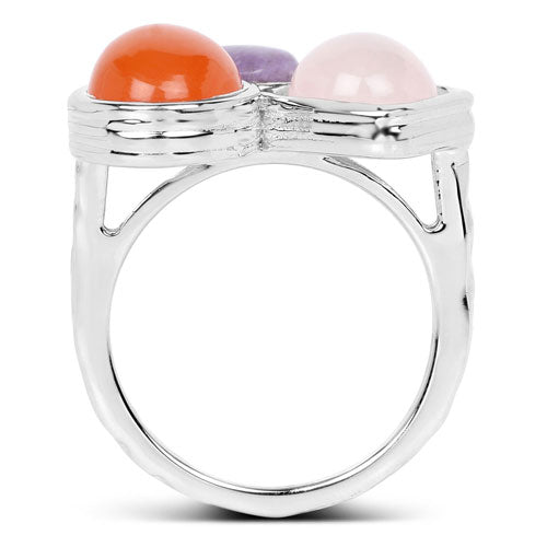 Bague en argent sterling avec quartz rose, cornaline et charoïte de 5,21 carats