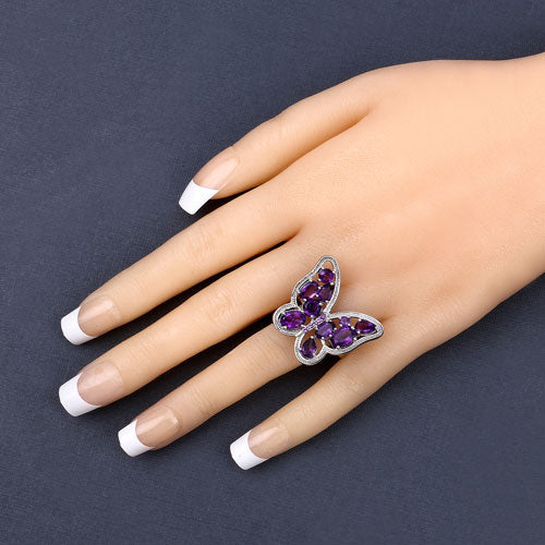 4.32 Carat Genuine Amethyst Sterling Silver Engagement Ring