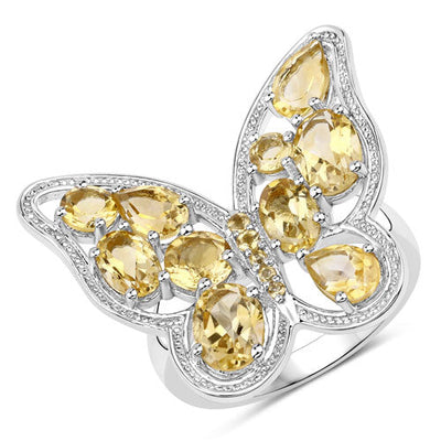 Anillo de Mariposa de Citrino Genuino de 4.43 Quilates en Plata Esterlina