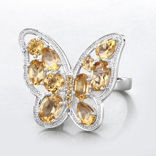 Bague Papillon en Citrine Naturelle de 4,43 Carats en Argent Sterling