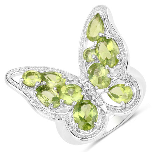 Bague en argent sterling de 4,61 carats en péridot et topaze blanche